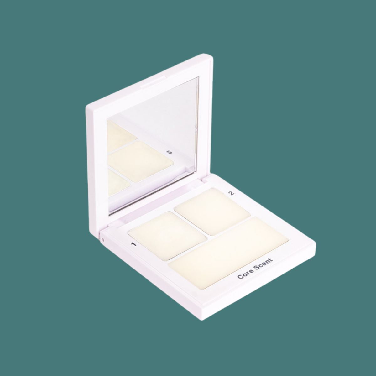 A minimalist desk with a lamp, plant, laptop, notebooks, and coffee beans.