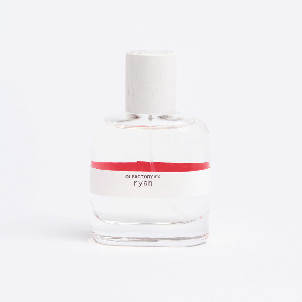ryan fragrance bottle with orange stripe on label 