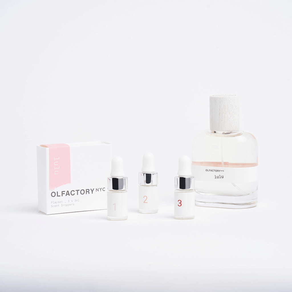 lulu fragrance bottle and box with pink details